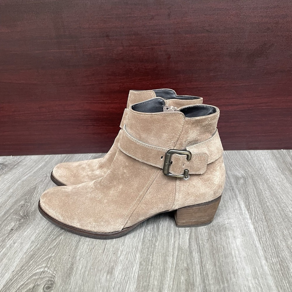 Paul Green Women Tan Suede Leather Ankle Boots Block Heels Shoes Size US 6.5